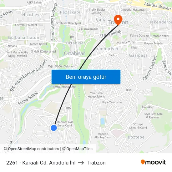 2261 - Karaali Cd. Anadolu İhl to Trabzon map