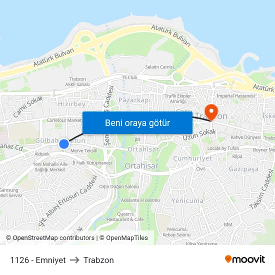1126 - Emniyet to Trabzon map