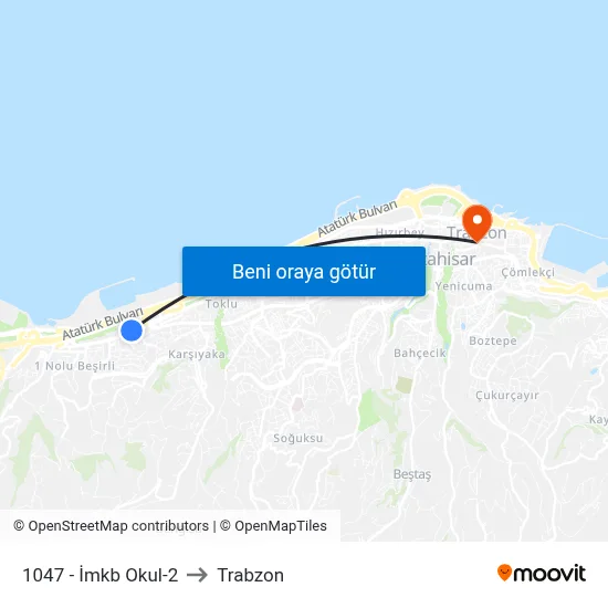 1047 - İmkb Okul-2 to Trabzon map