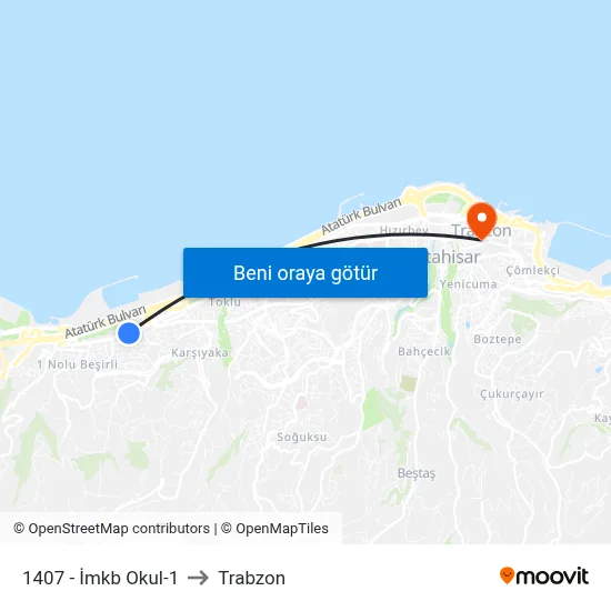 1407 - İmkb Okul-1 to Trabzon map