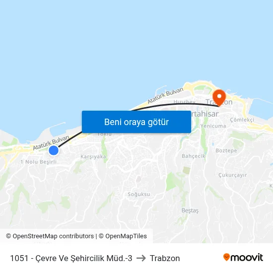 1051 - Çevre Ve Şehircilik Müd.-3 to Trabzon map