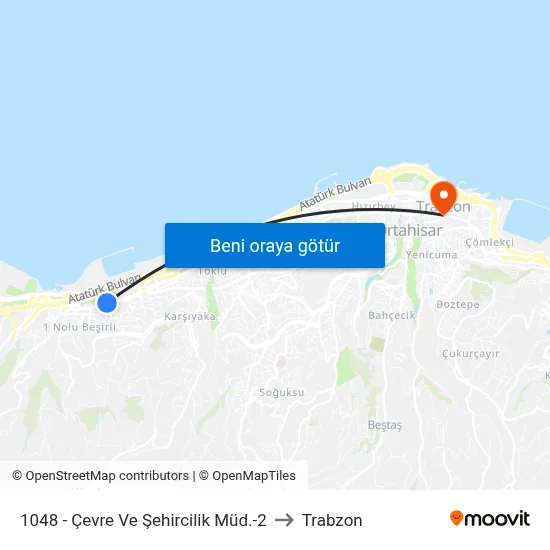 1048 - Çevre Ve Şehircilik Müd.-2 to Trabzon map