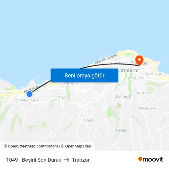 1049 - Beşirli Son Durak to Trabzon map