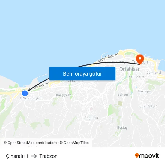 Çınaraltı 1 to Trabzon map