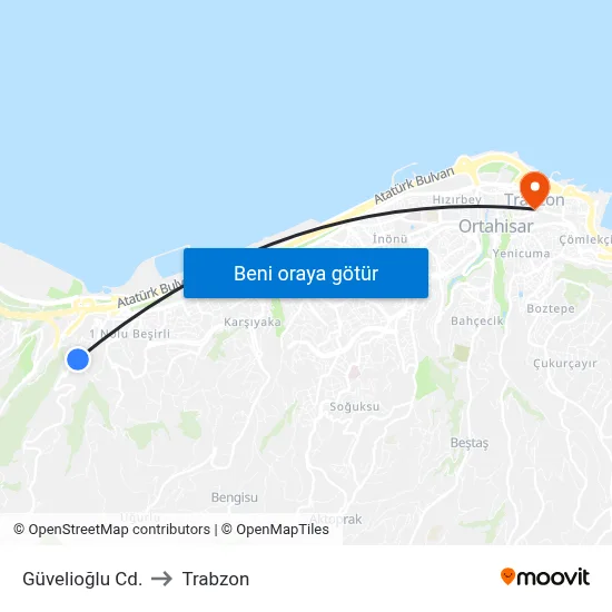 Güvelioğlu Cd. to Trabzon map