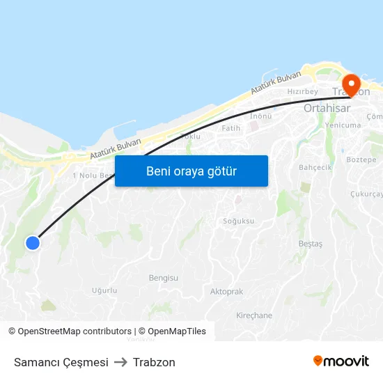 Samancı Çeşmesi to Trabzon map