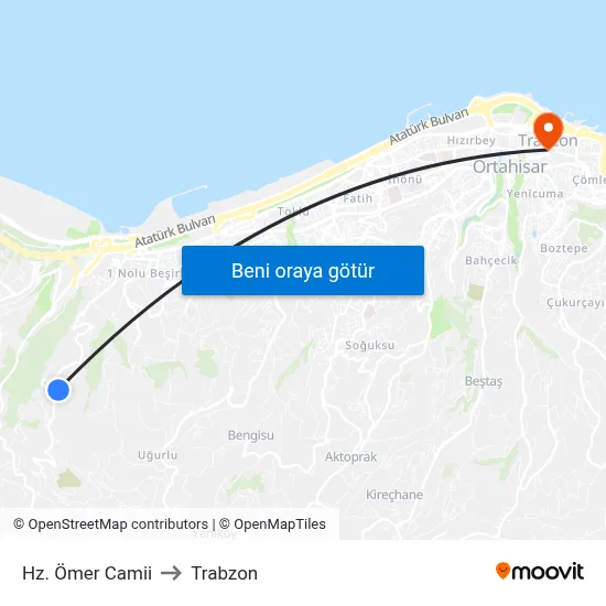 Hz. Ömer Camii to Trabzon map