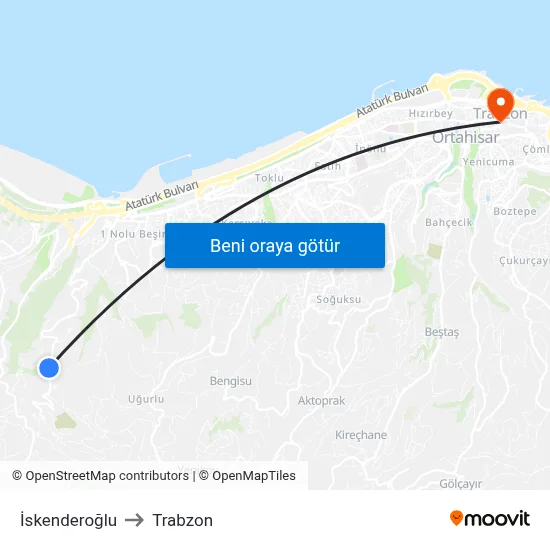 İskenderoğlu to Trabzon map