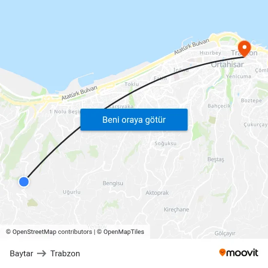 Baytar to Trabzon map