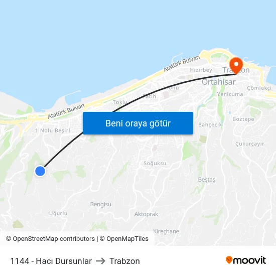 1144 - Hacı Dursunlar to Trabzon map