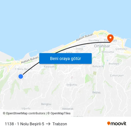 1138 - 1 Nolu Beşirli-5 to Trabzon map