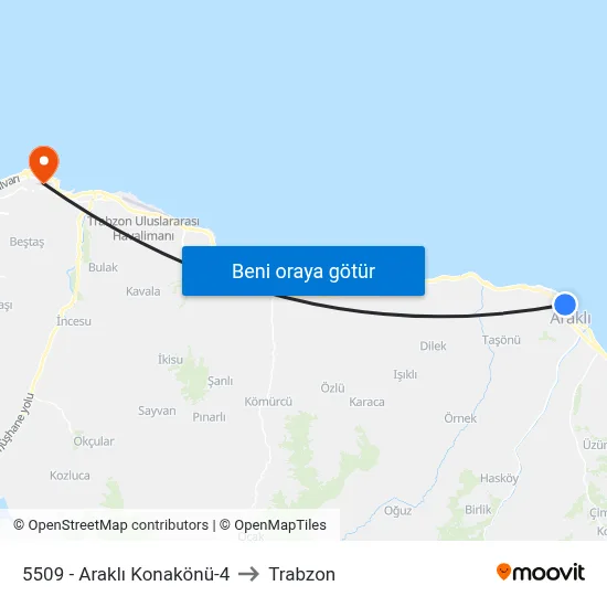 5509 - Araklı Konakönü-4 to Trabzon map
