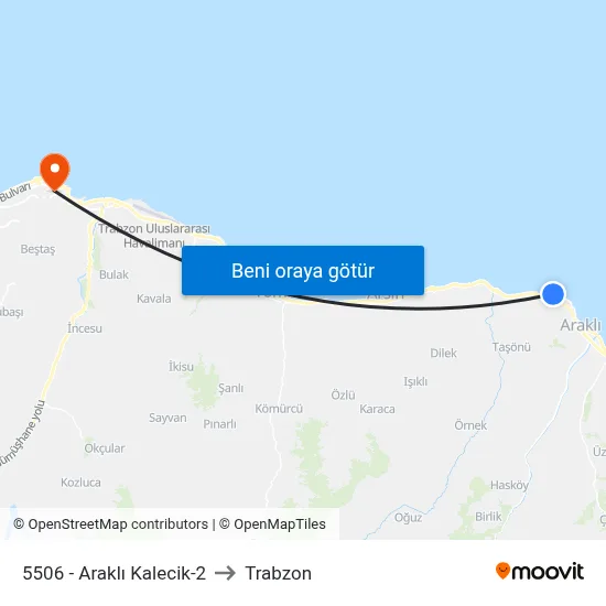5506 - Araklı Kalecik-2 to Trabzon map