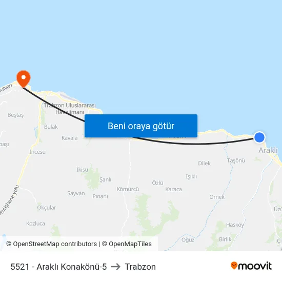 5521 - Araklı Konakönü-5 to Trabzon map