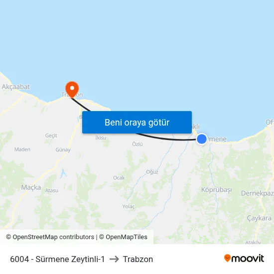 6004 - Sürmene Zeytinli-1 to Trabzon map