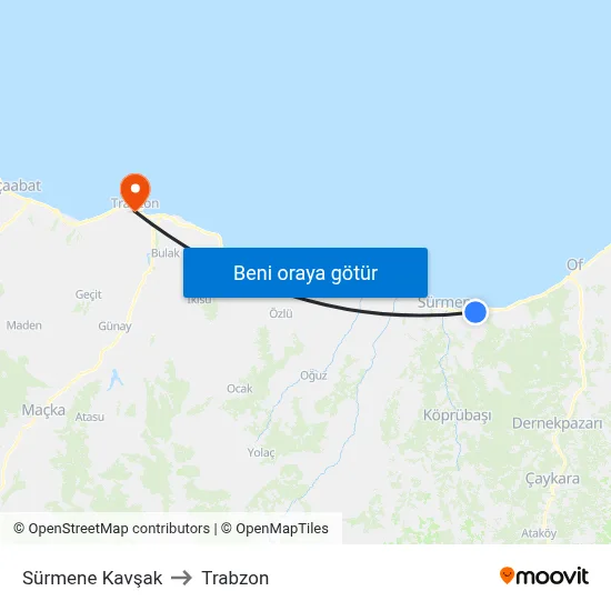 Sürmene Kavşak to Trabzon map