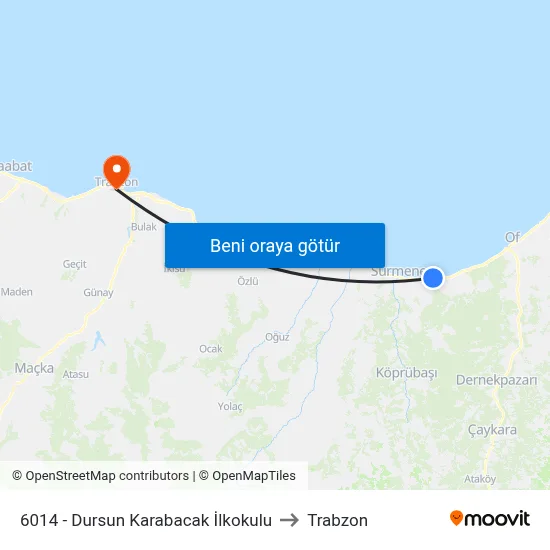 6014 - Dursun Karabacak İlkokulu to Trabzon map