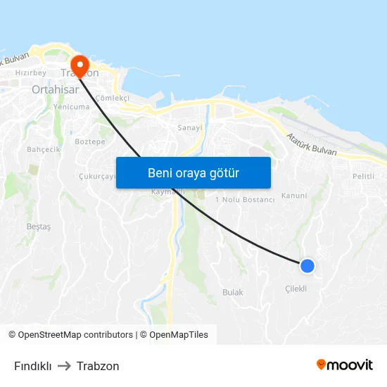 Fındıklı to Trabzon map