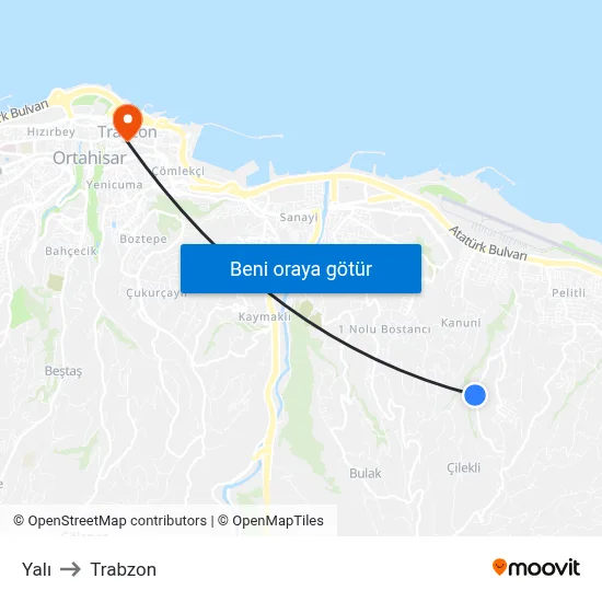 Yalı to Trabzon map