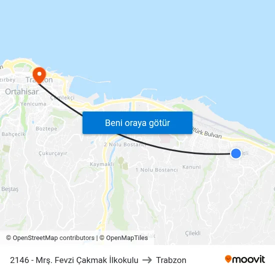 2146 - Mrş. Fevzi Çakmak İlkokulu to Trabzon map