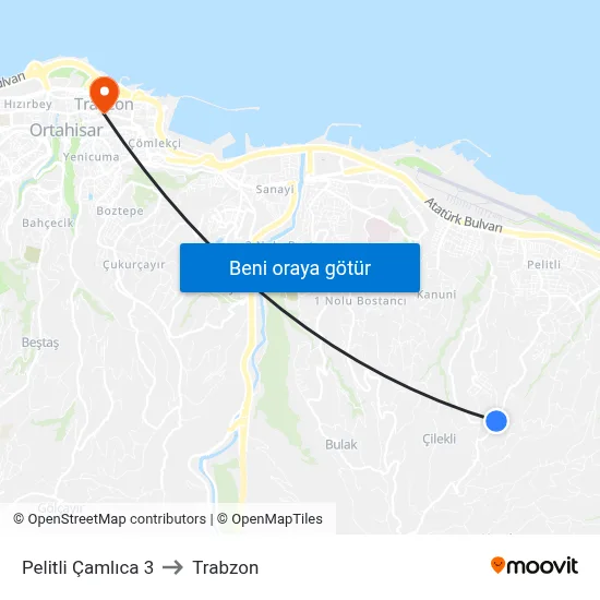 Pelitli Çamlıca 3 to Trabzon map