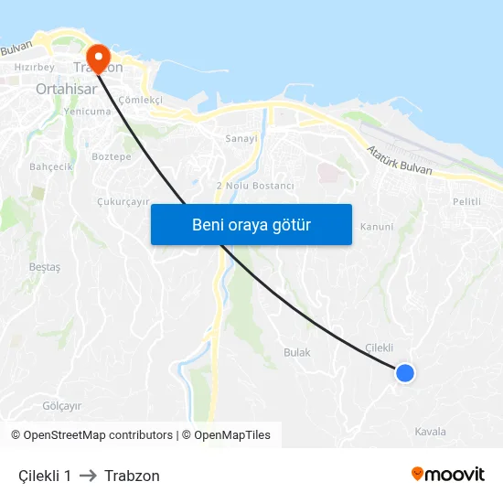Çilekli 1 to Trabzon map