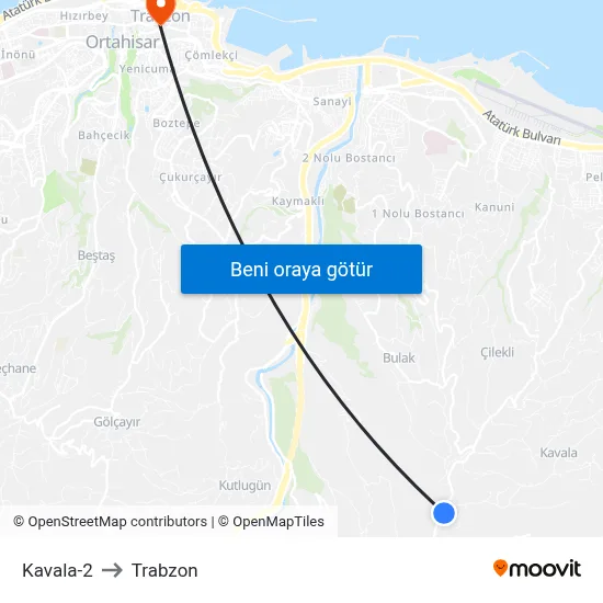 Kavala-2 to Trabzon map