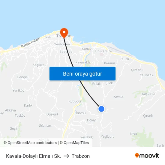 Kavala-Dolaylı Elmalı Sk. to Trabzon map