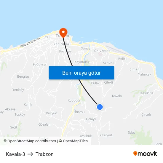 Kavala-3 to Trabzon map
