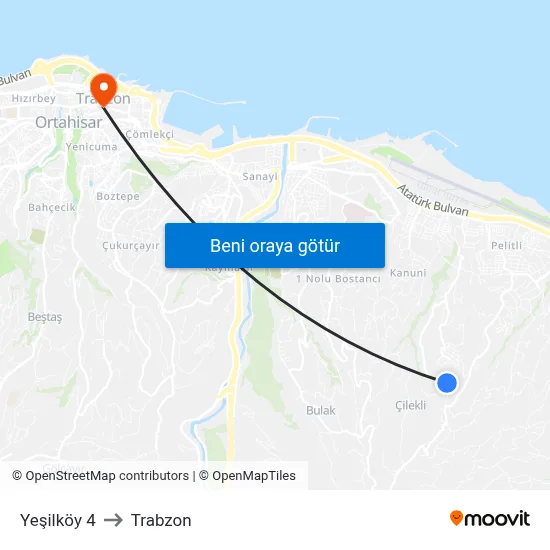 Yeşilköy 4 to Trabzon map