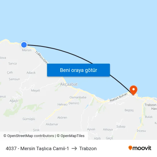 4037 - Mersin Taşlıca Camii-1 to Trabzon map