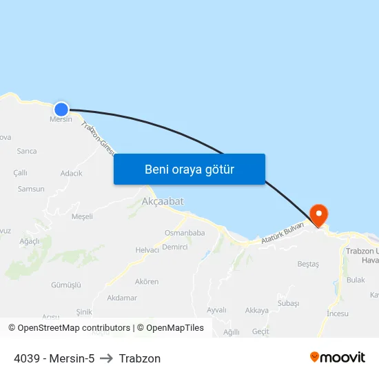 4039 - Mersin-5 to Trabzon map