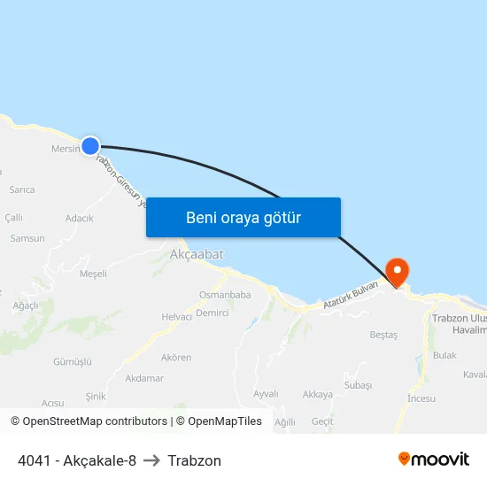 4041 - Akçakale-8 to Trabzon map