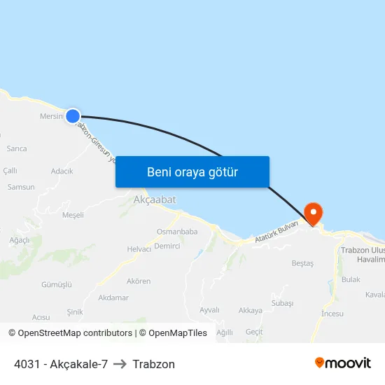 4031 - Akçakale-7 to Trabzon map