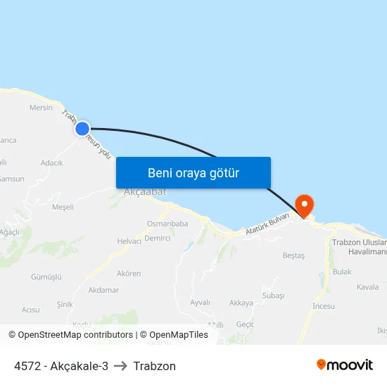 4572 - Akçakale-3 to Trabzon map