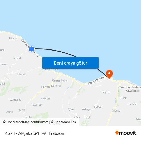 4574 - Akçakale-1 to Trabzon map