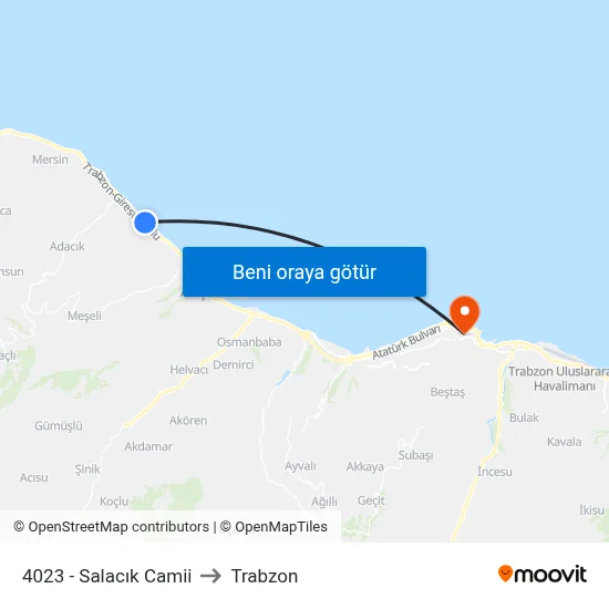 4023 - Salacık Camii to Trabzon map