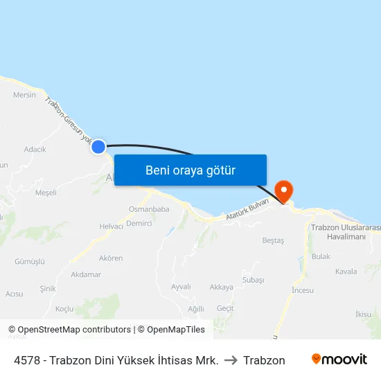 4578 - Trabzon Dini Yüksek İhtisas Mrk. to Trabzon map