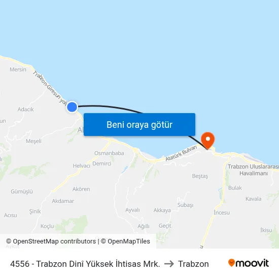 4556 - Trabzon Dinî Yüksek İhtisas Mrk. to Trabzon map