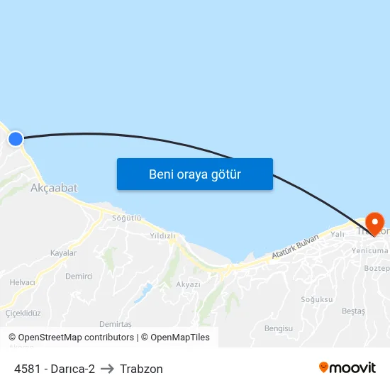 4581 - Darıca-2 to Trabzon map