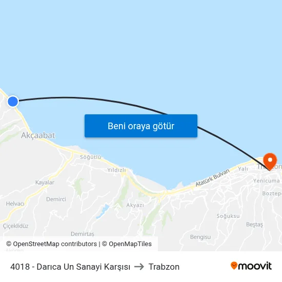 4018 - Darıca Un Sanayi Karşısı to Trabzon map