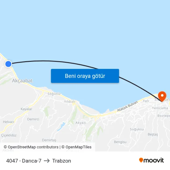 4047 - Darıca-7 to Trabzon map