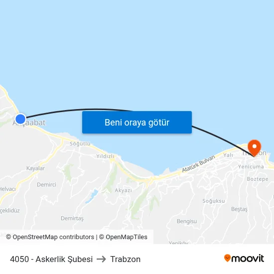 4050 - Askerlik Şubesi to Trabzon map