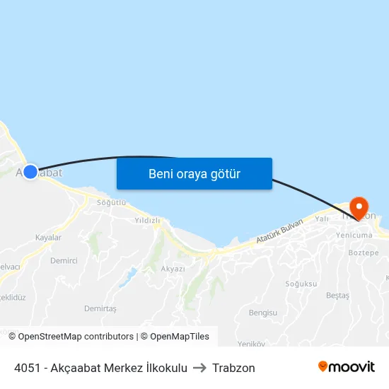 4051 - Akçaabat Merkez İlkokulu to Trabzon map