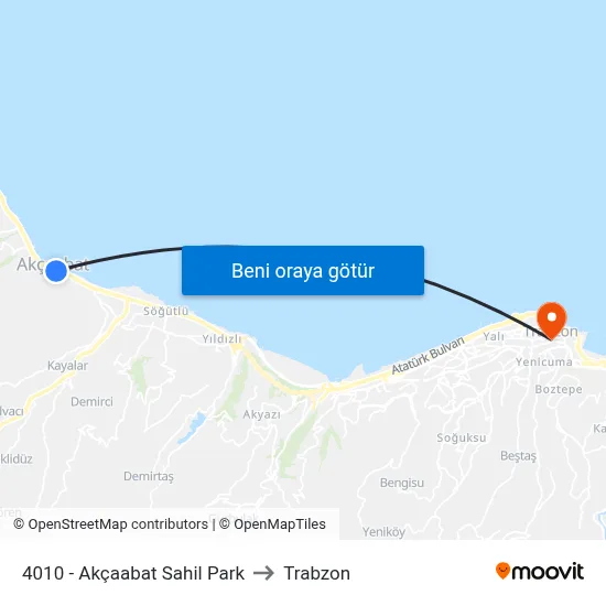 4010 - Akçaabat Sahil Park to Trabzon map
