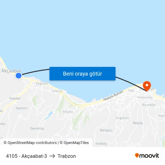 4105 - Akçaabat-3 to Trabzon map