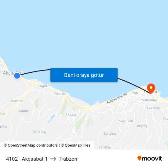 4102 - Akçaabat-1 to Trabzon map