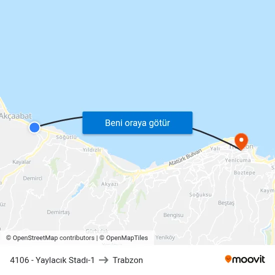4106 - Yaylacık Stadı-1 to Trabzon map