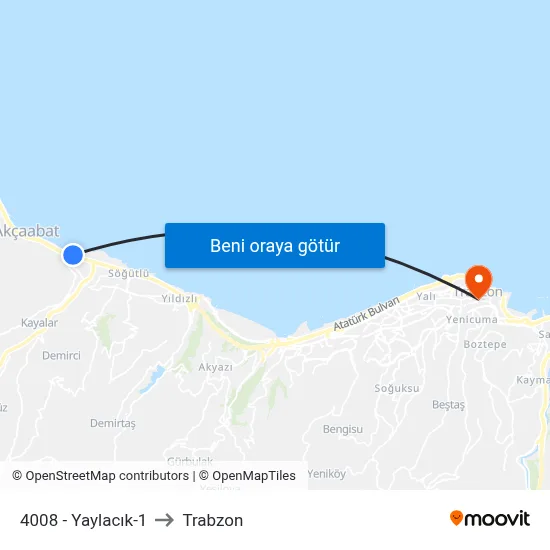 4008 - Yaylacık-1 to Trabzon map
