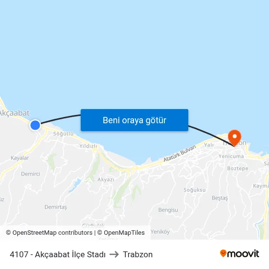 4107 - Akçaabat İlçe Stadı to Trabzon map